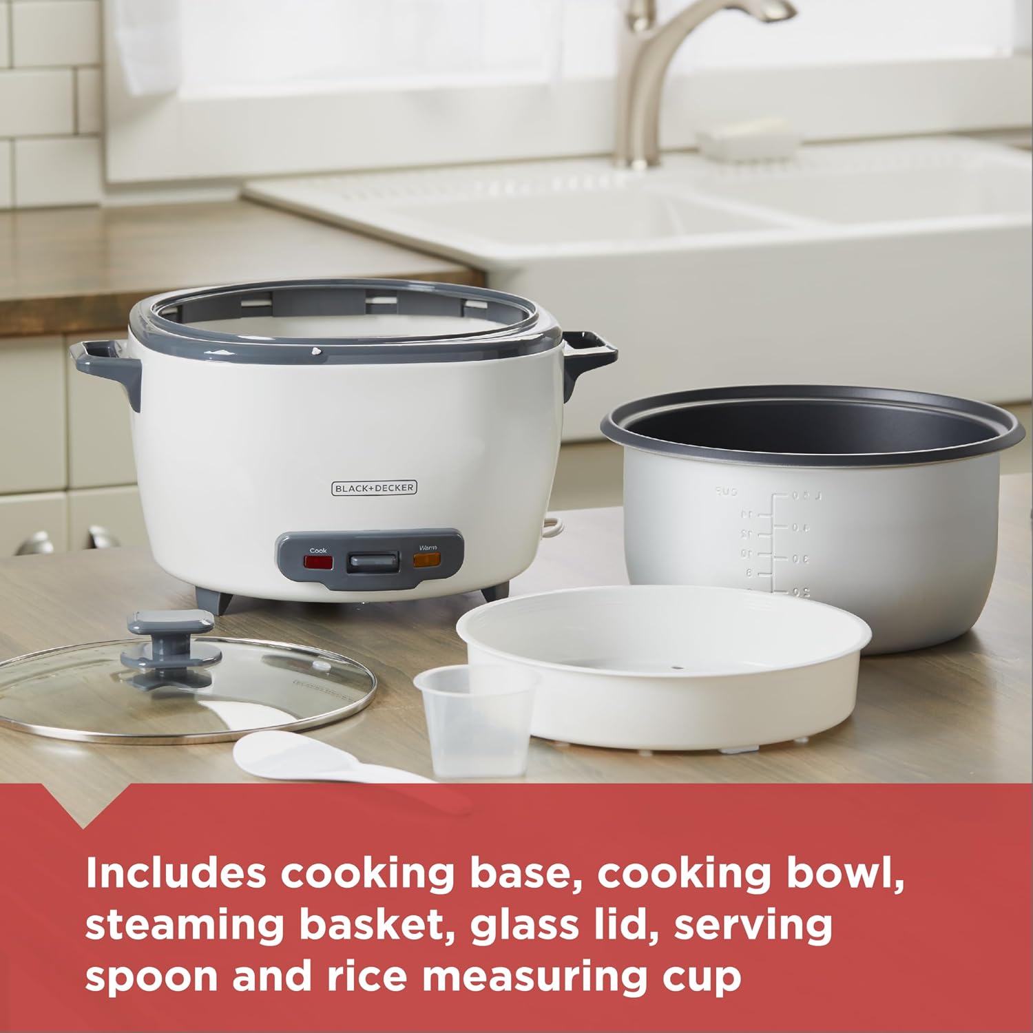 BLACK+DECKER 6-Cup Rice Cooker with Steaming Basket - Image 5
