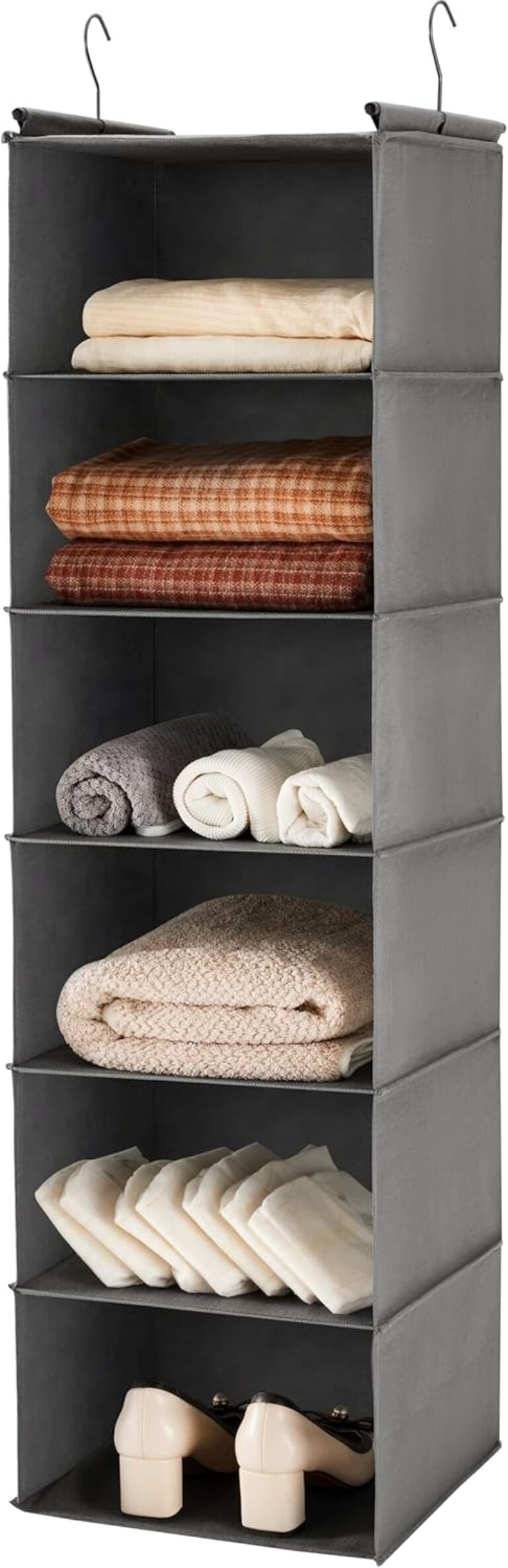 MAX Houser 6 Tier Hanging Closet Organizer with 2 Sturdy Hooks, Grey