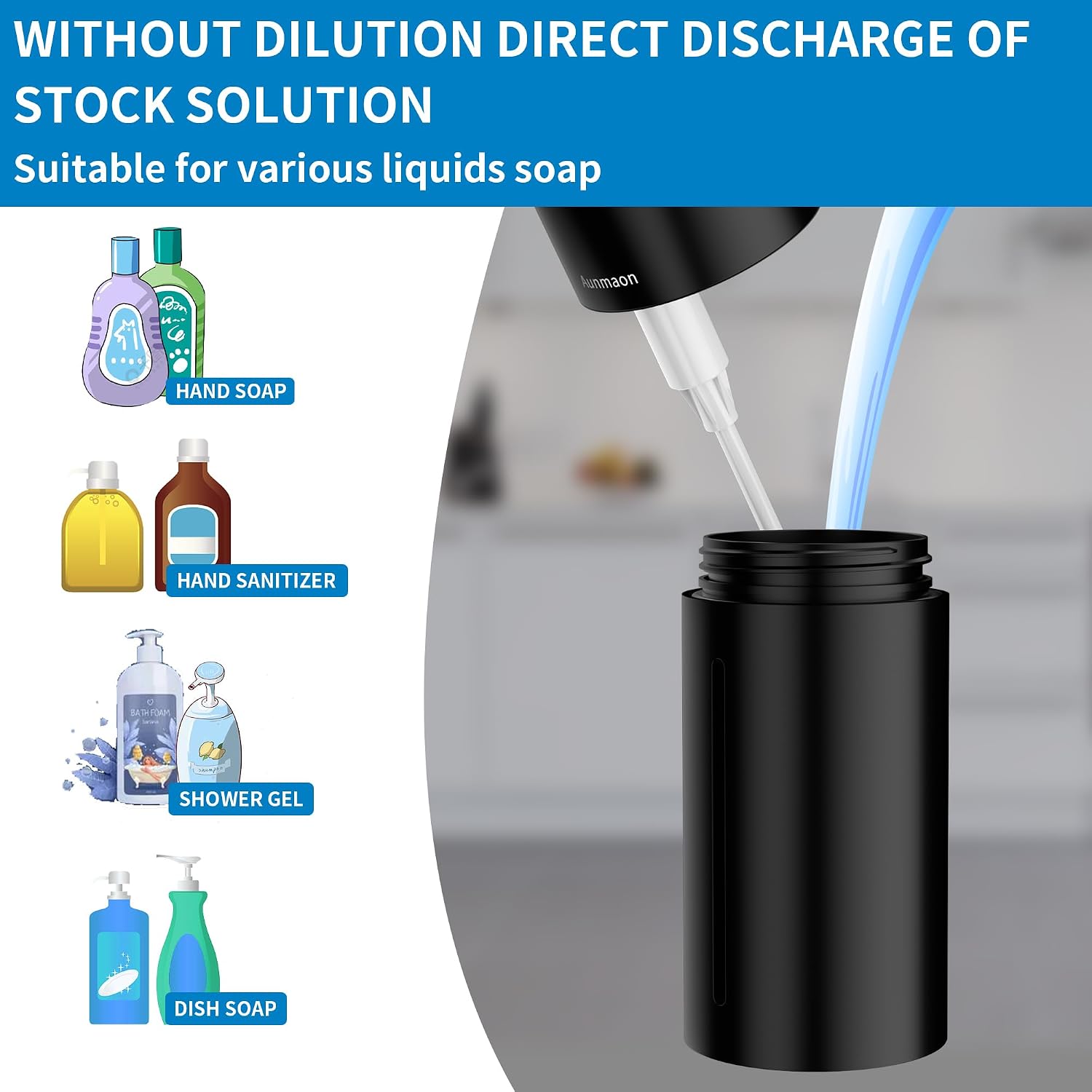 Automatic Soap Dispenser Touchless,15-Level,Kitchen Bathroom Black - Image 3