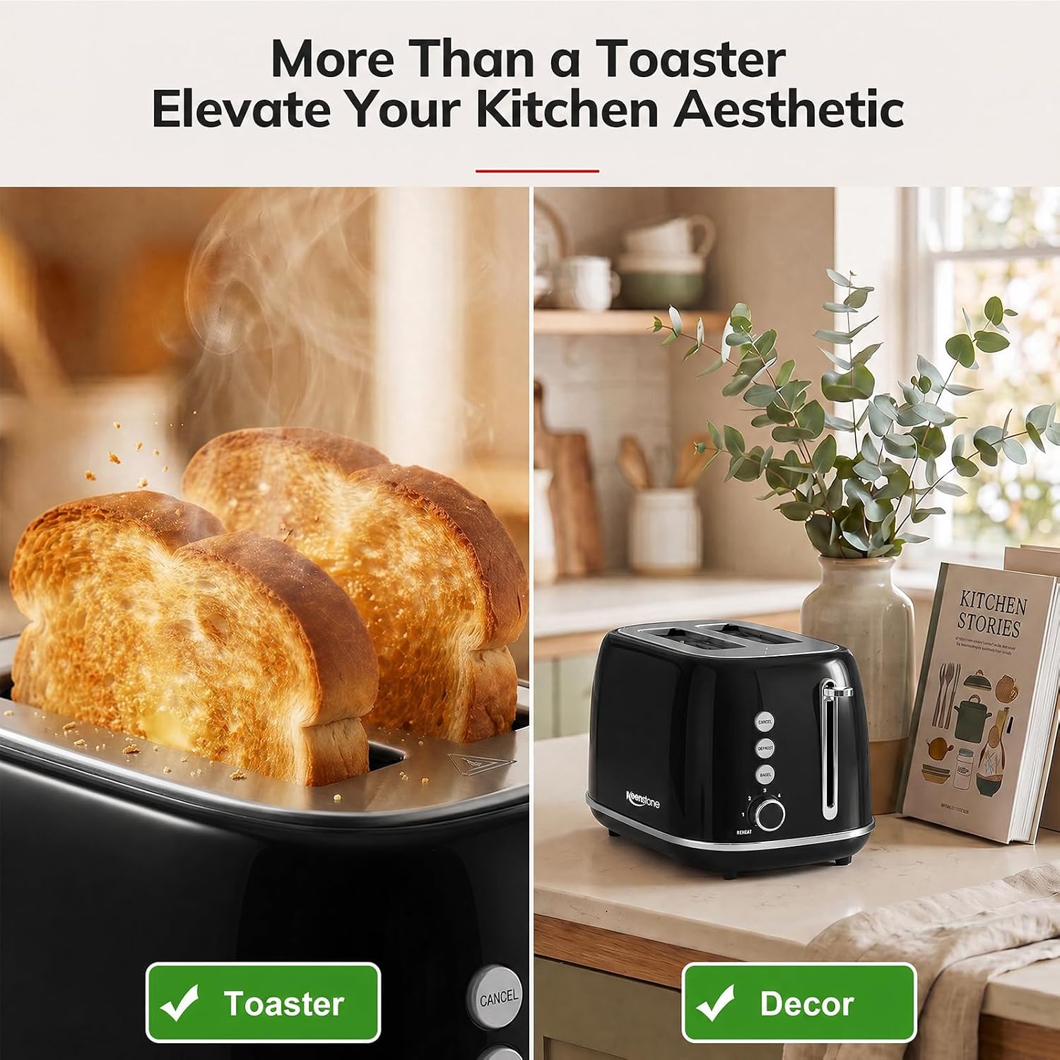 2 Slice Retro Stainless Steel Toaster with Bagel, Cancel, Defrost Function and 6 Bread Shade Settings Bread Toaster, Extra Wide Slot and Removable Crumb Tray (Black) - Image 2