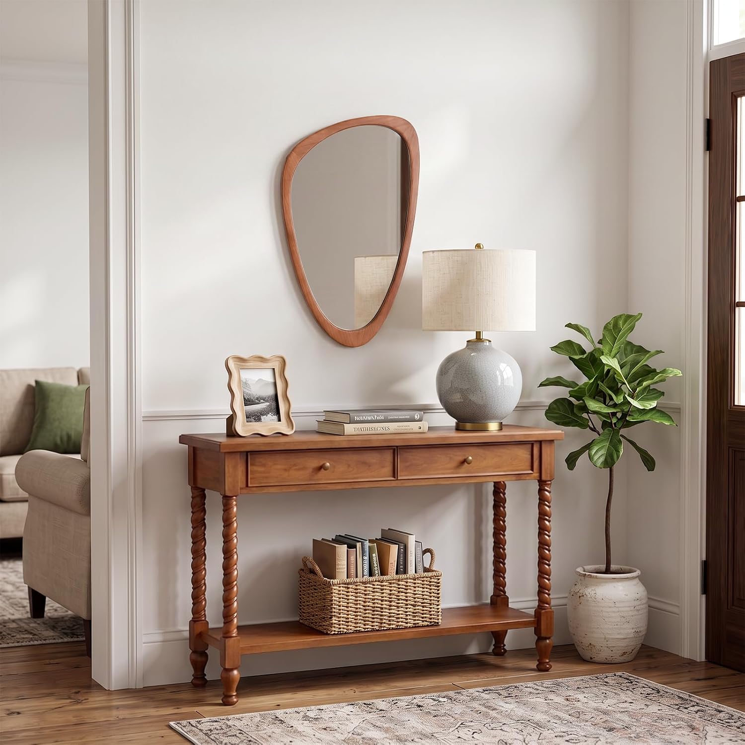 WallBeyond Asymmetrical Mirror, Irregular Wall Mirror, Wall Mirrors Decorative for Bedroom Living Room Entryway Hall, Wood Mirror for mid Century Modern Decor 30" H x 19" W - Image 6
