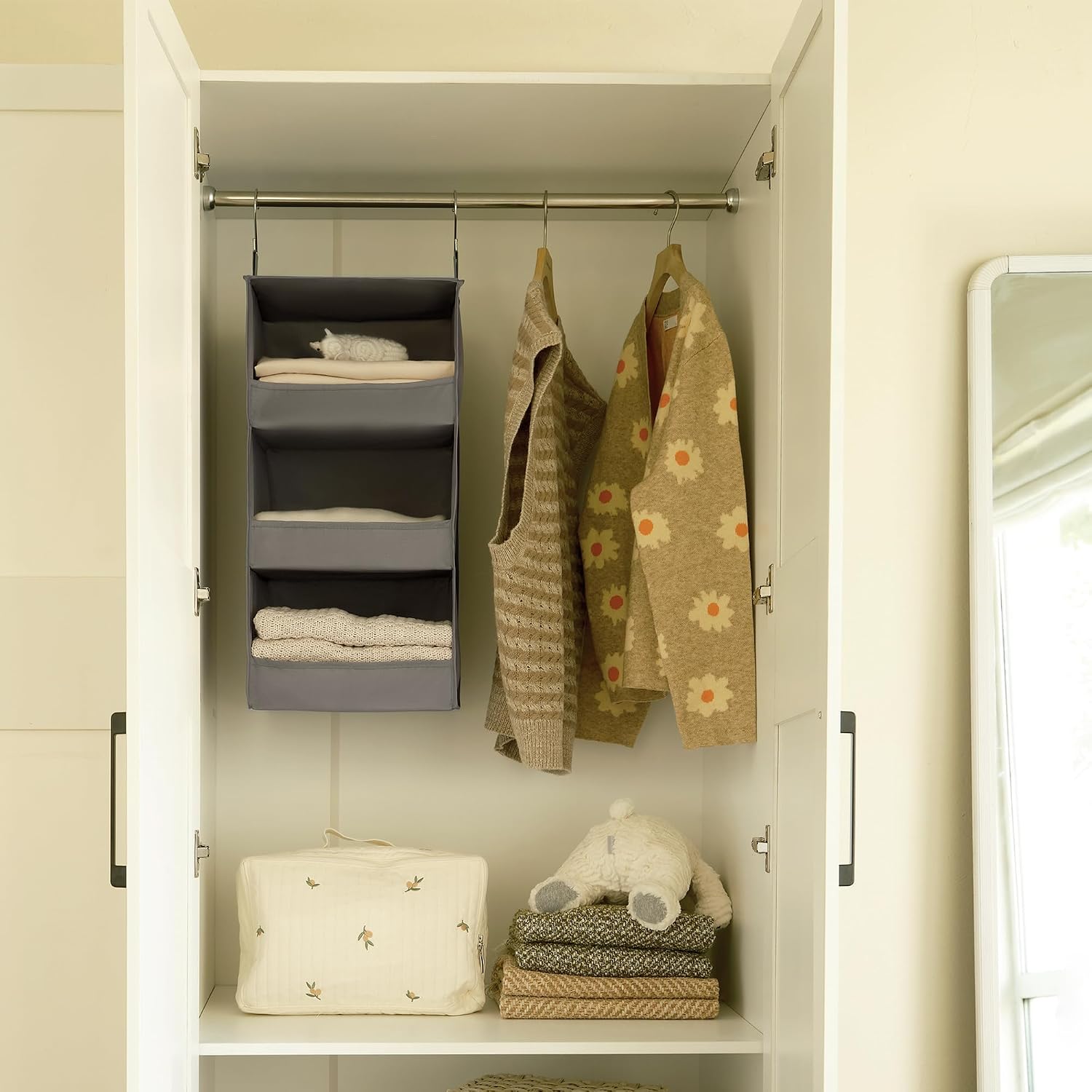 GRANNY SAYS 3-Shelf Hanging Closet Organizer, Foldable Storage, Gray - Image 8