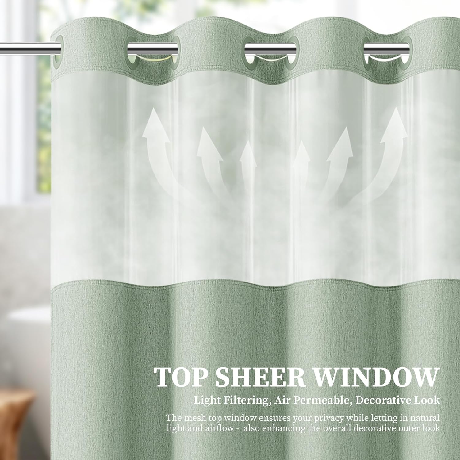 BTTN 72x81 Ringless Linen Look Shower Curtain with Snap in Liner Sage Green - Image 8
