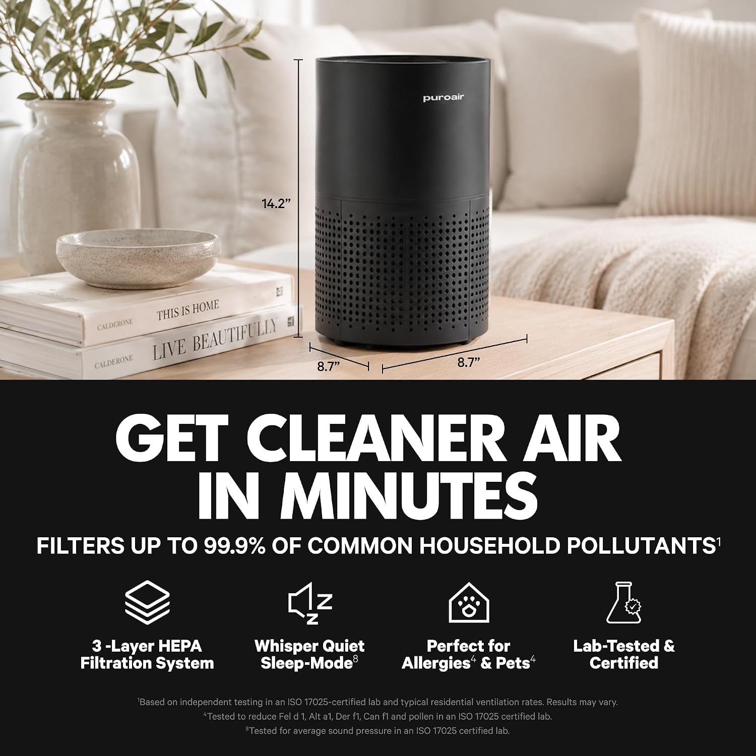 PuroAir 240 HEPA Air Purifiers for Home Pets Bedroom - 1,000 Ft² - Image 2
