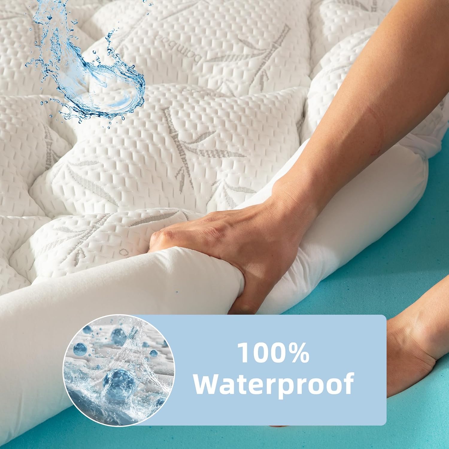 PRIMESOFT Queen Size 4 Inch Mattress Topper - 2-in-1 Dual Layer Design (2" Gel Memory Foam + 2" Plush Pillow Top) - 100% Waterproof, Medium-Firm Support for Pressure Relief & Back Pain (White) - Image 4