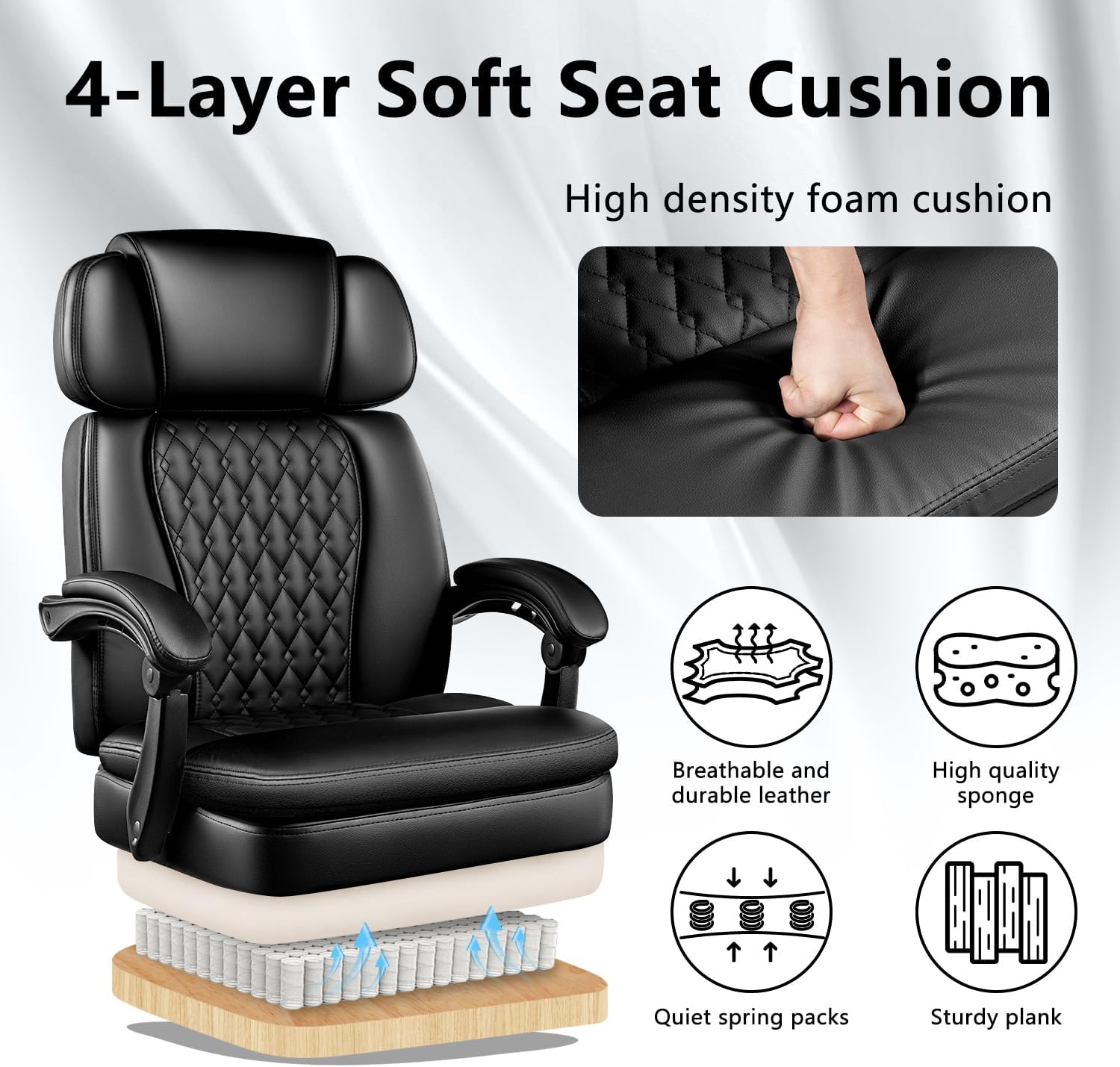Office Chair with Foot Rest 400lbs, High Back Leather Office Chair Big and Tall, Heavy Duty Ergonomic Executive Desk Chair for Home Office, Black - Image 7
