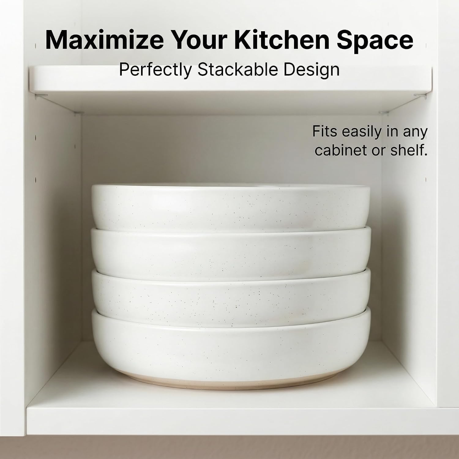 Gencywe 8.3" Pasta Bowls Set of 4, 34 oz Ceramic Salad Bowls, White Serving Plate, Wide and Shallow Bowl for for Fruits, Noodle, Dinner, Housewarming Wedding Christmas Dishwasher and Microwave Safe - Image 9