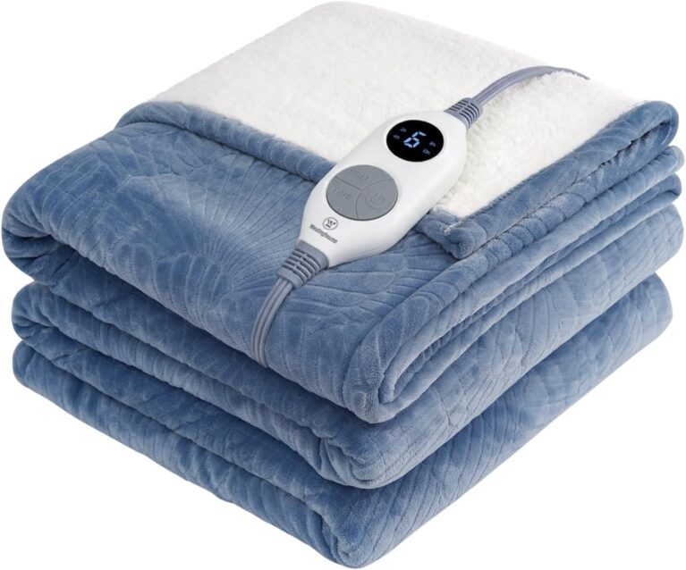 Westinghouse Heated Throw Blanket Flower Jacquard Flannel Sherpa 50x60 Blue