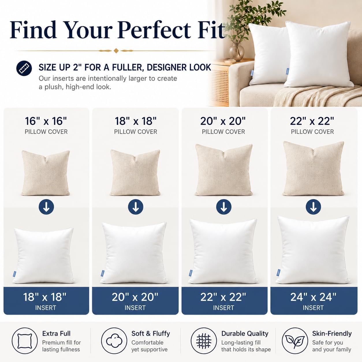 Leeden 12x20 Throw Pillow Inserts Set of 4, Lumbar Pillow Inserts for Couch - Image 6