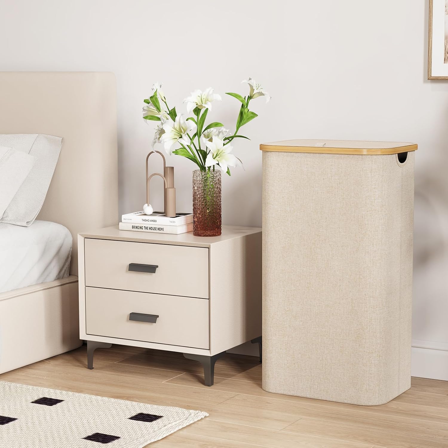 Lifewit 105L Large Laundry Basket with Lid, Removable Bags, Beige - Image 9
