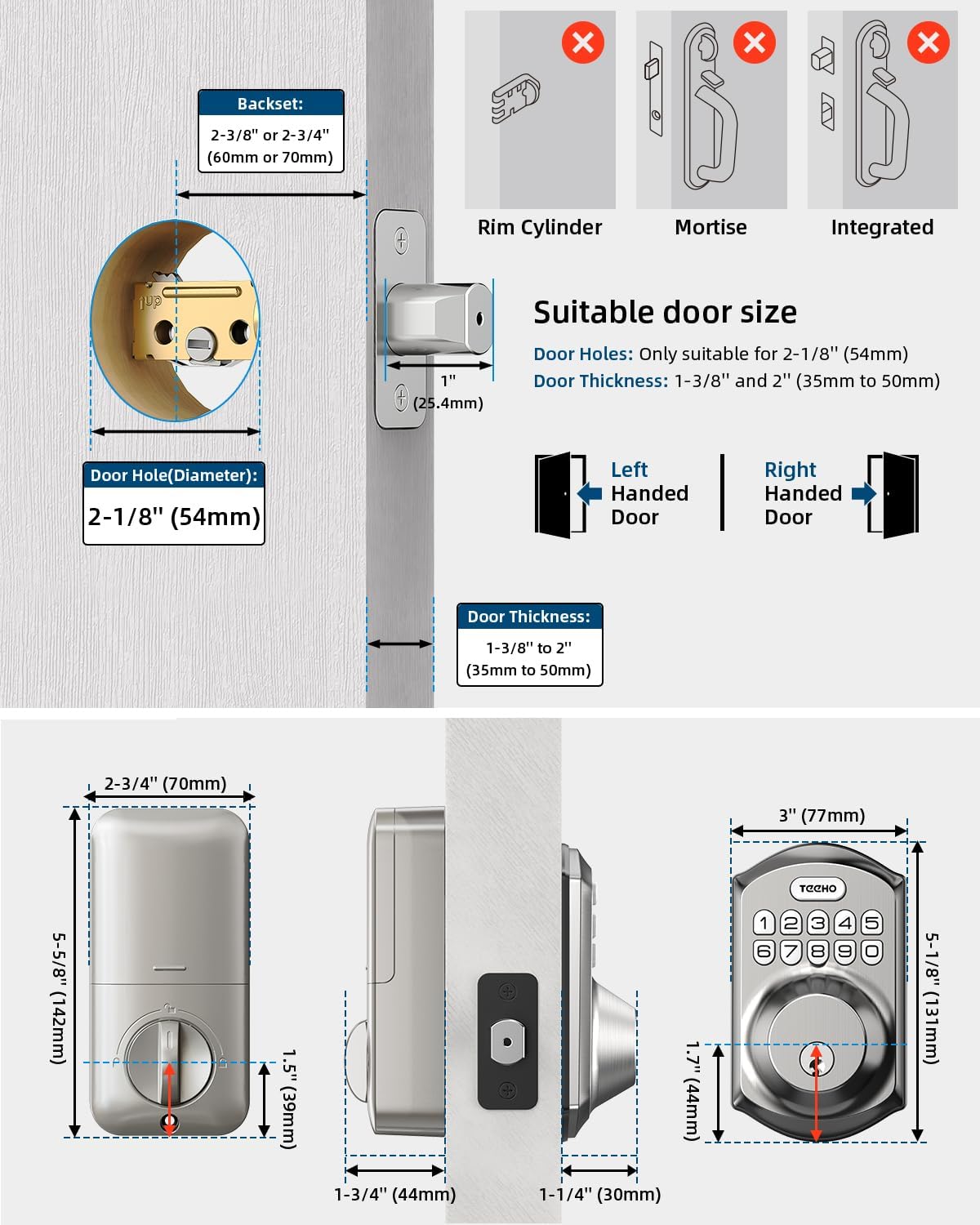 TEEHO TE001 Keyless Entry Deadbolt with Keypad for Front Door, Satin Nickel - Image 5