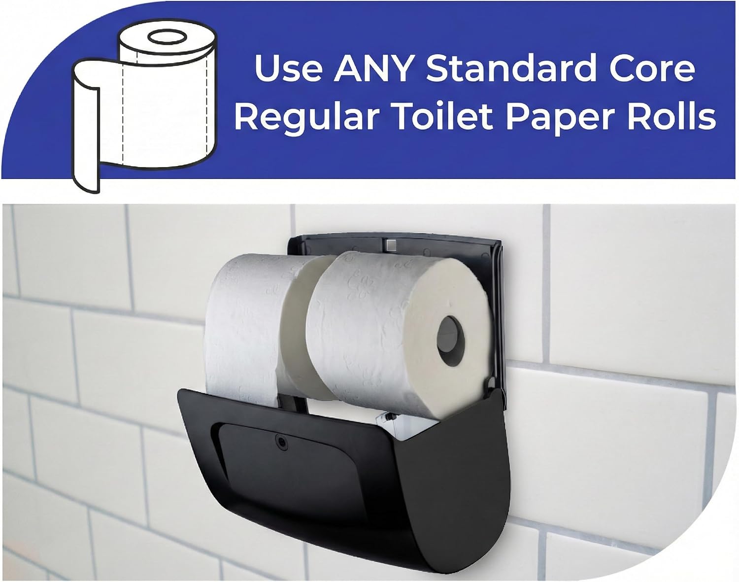Commercial Toilet Paper Dispenser Wall Mount, Double (2 Roll) Locking Toilet Paper Holder (Black), Compact Two Roll, Side by Side Design Tissue Paper Dispenser (Dispensador de Papel Higienico Doble) - Image 3
