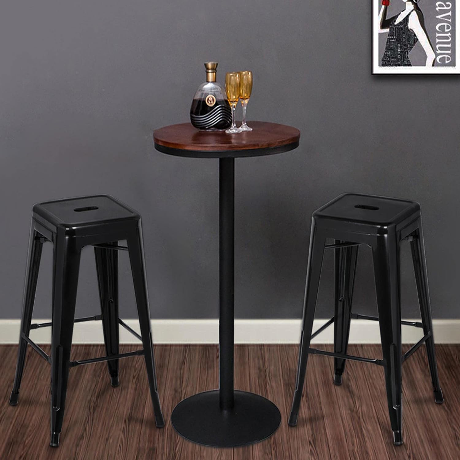 Yaheetech 30 Inch Metal Bar Stools Set of 4, Stackable Barstools, Black - Image 10