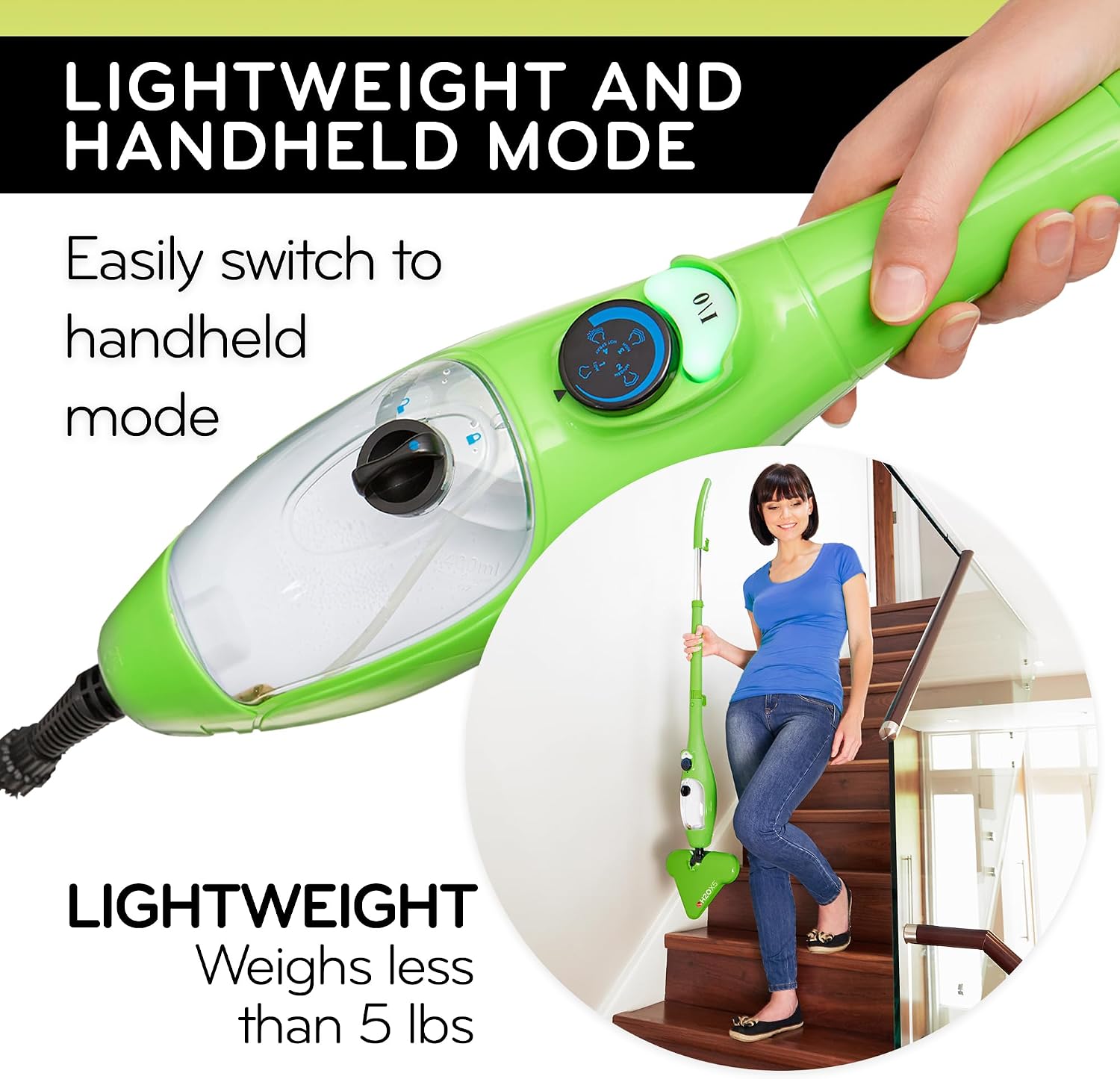H2O X5 Steam Mop & Handheld Steam Cleaner | 5-in-1 Floor Steamer | Hardwood, Tile & Laminate Cleaner | Carpet Glider Included | Grout, Window & Garment Attachments - Image 4