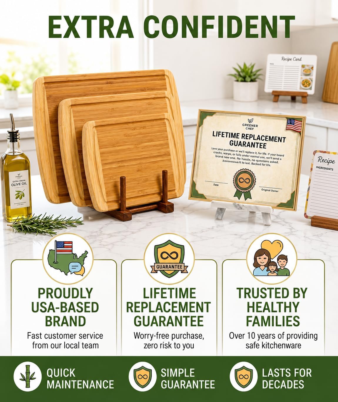 INDESTRUCTIBLE Extra Large Bamboo Cutting Board Set of 3 with Vertical Grain Strength Technology - XL Wood Cutting Boards for Kitchen and Lightweight Chopping Board Set - Replacements for Life - Image 7