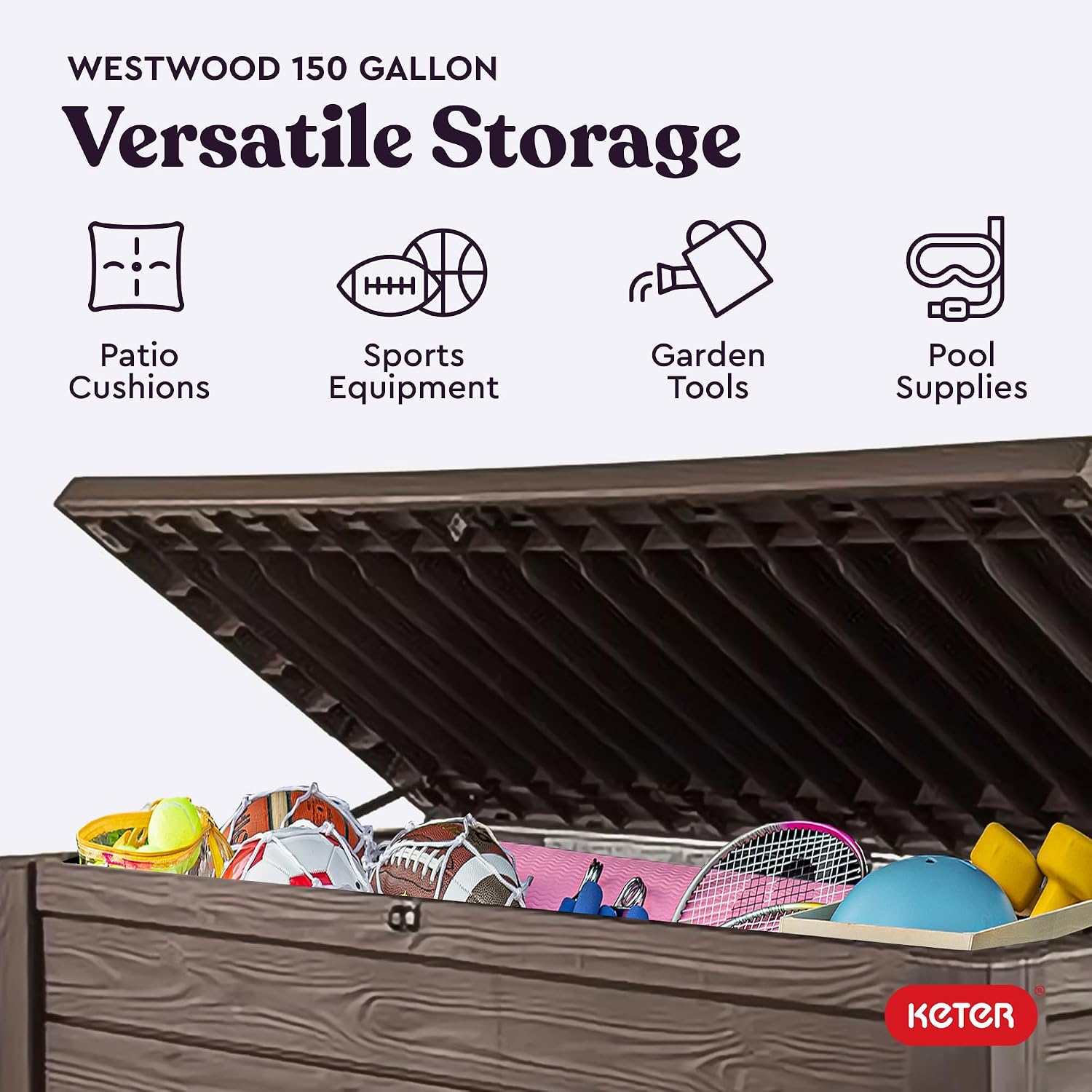 Keter Westwood 150 Gal Outdoor Storage Box for Patio and Pool Accessories - Image 5