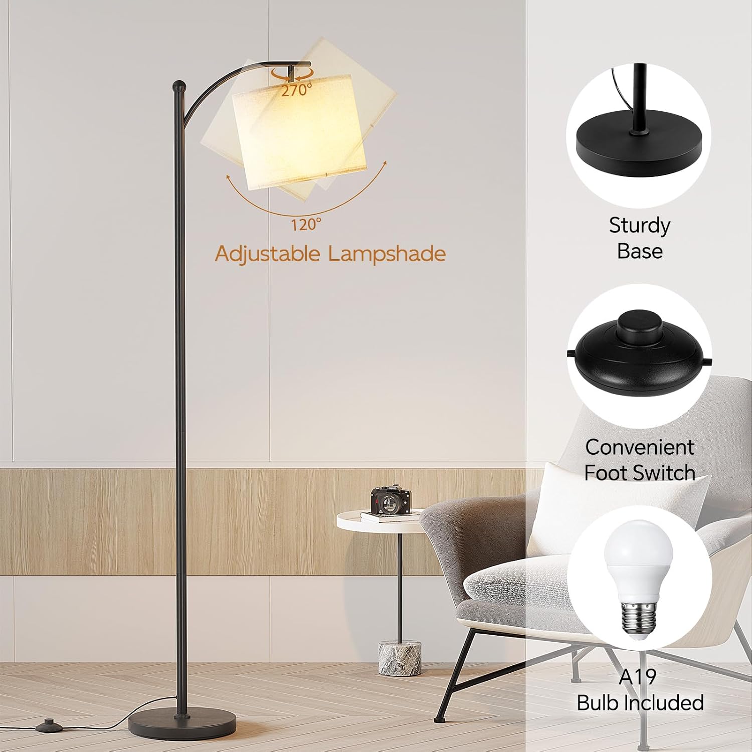 SUNMORY Arc Floor Lamp, Modern Floor Lamp with 3 Color Temperatures Bulb - Image 4
