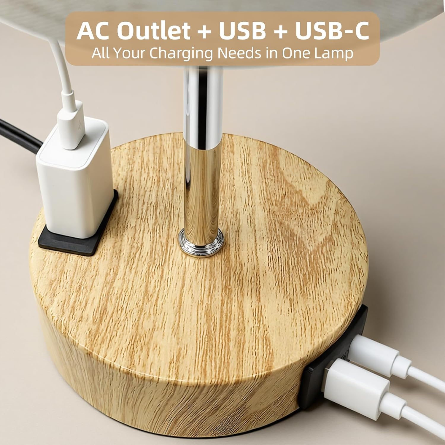 Table Lamp for Bedroom, High-Sensitivity Touch, AC Outlet, USB A+C - Image 2