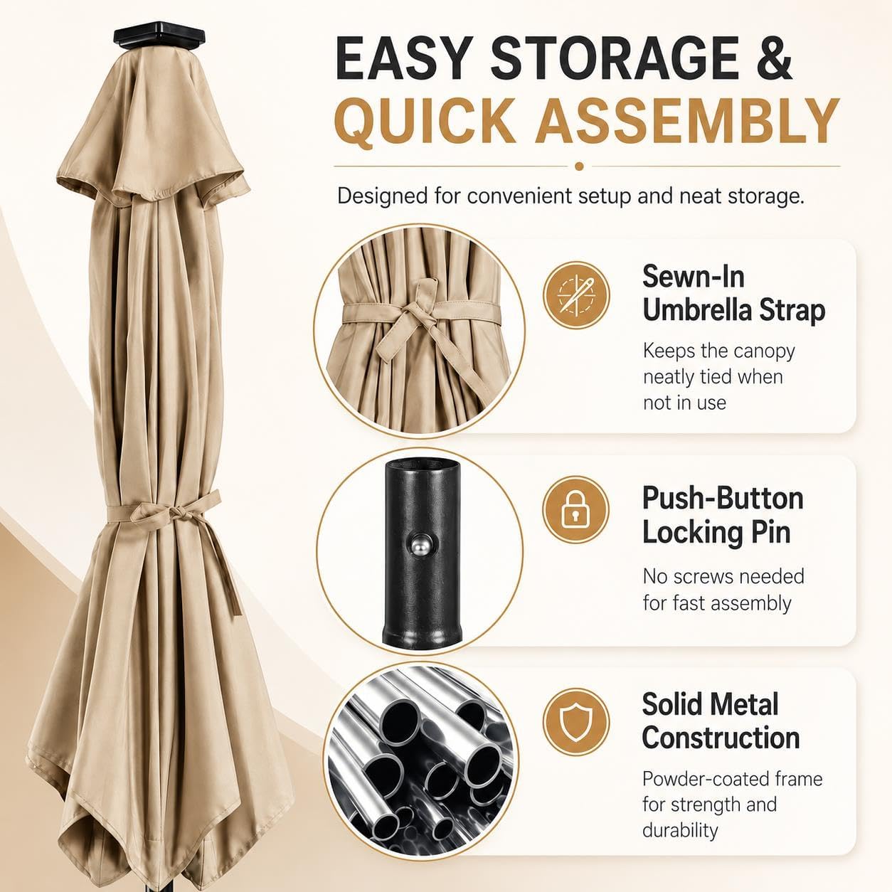 Yaheetech 9FT Solar Patio Umbrella w/Push Button Tilt & Crank, Tan - Image 8