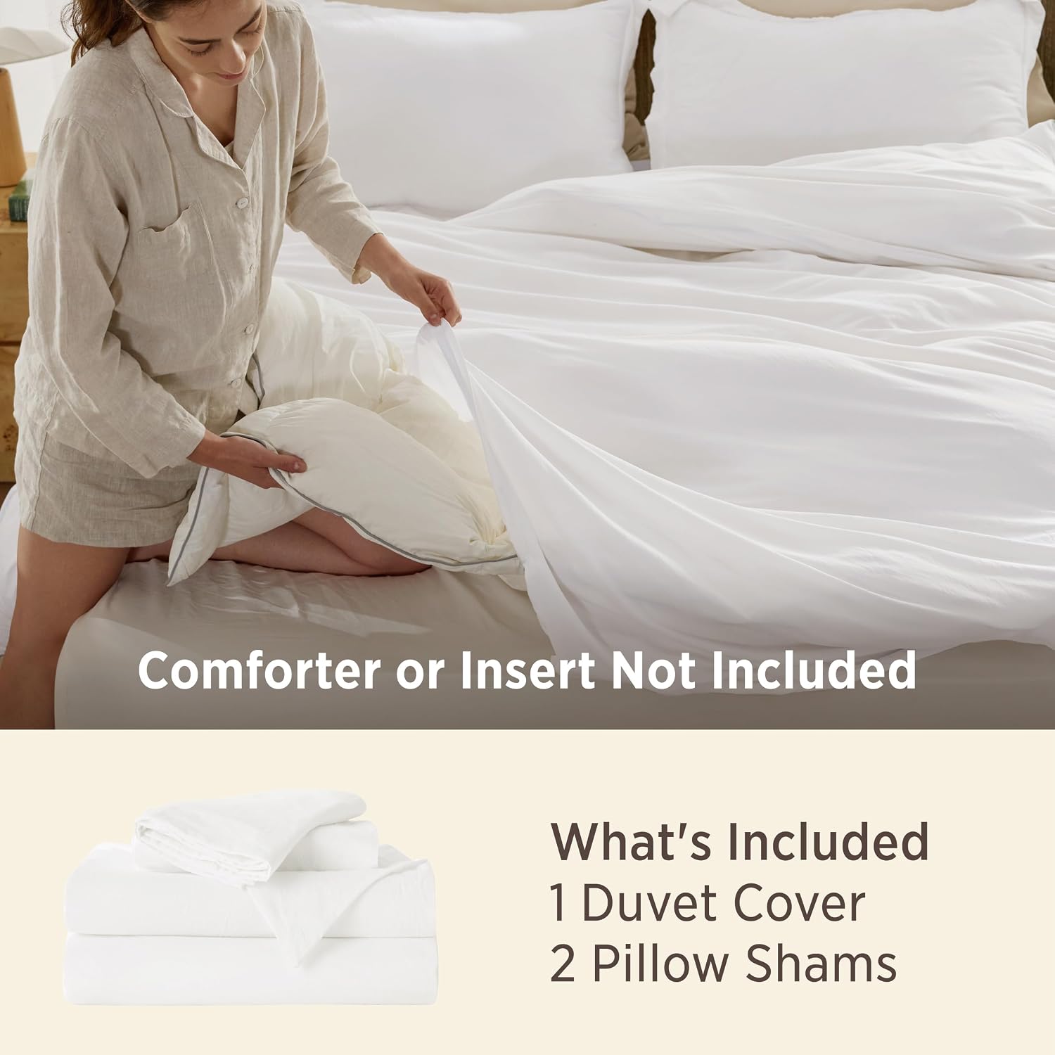 Bedsure Prewashed Duvet Cover King, Cotton-Like Soft Bedding Set, White - Image 2