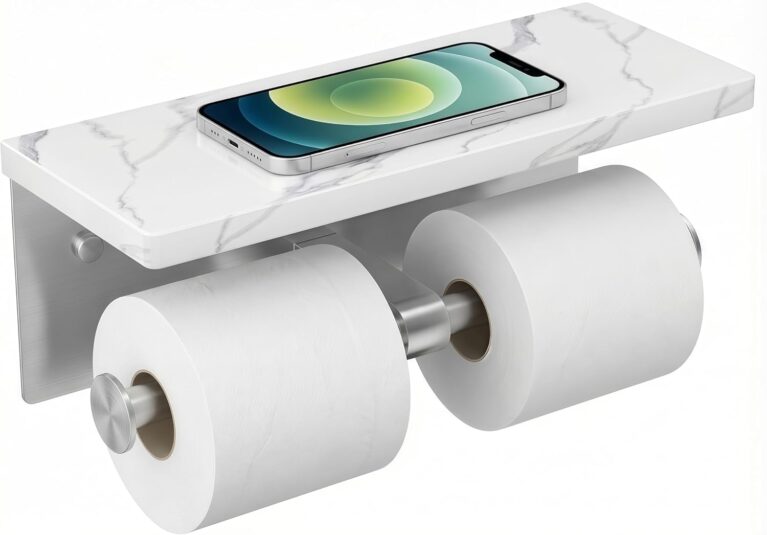 FORIOUS Double Marble Toilet Paper Holder with Phone Shelf, Commercial