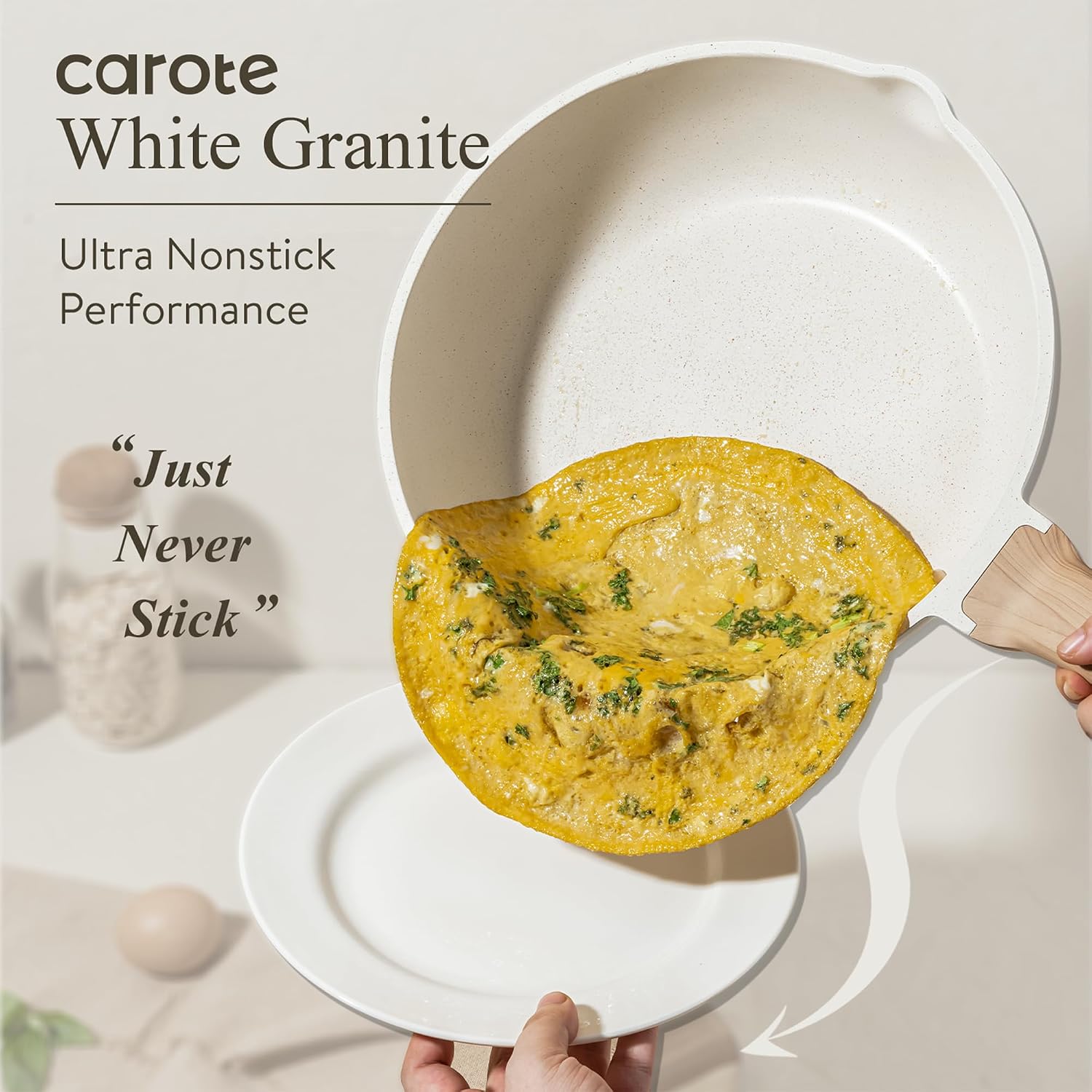 CAROTE 12 Inch Nonstick Deep Frying Pan with Lid, 5.5 Qt White Granite - Image 3