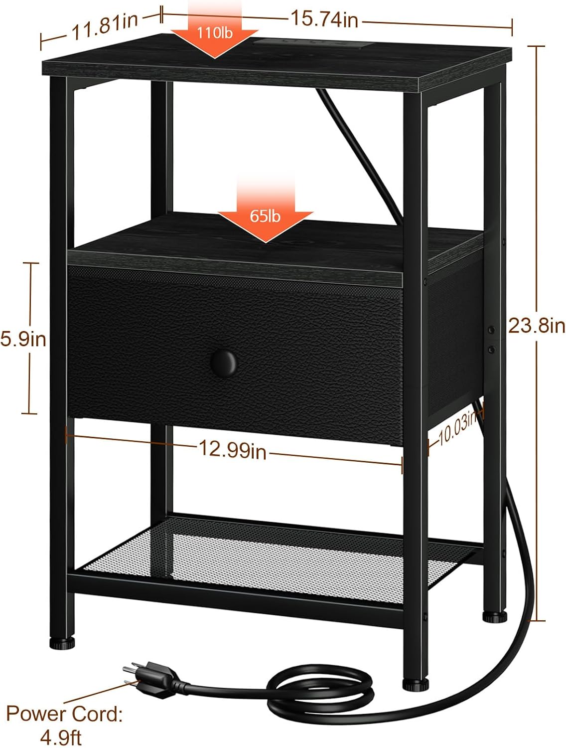LOAKEKEL Night Stand, Small Nightstand with Charging Station - Image 6