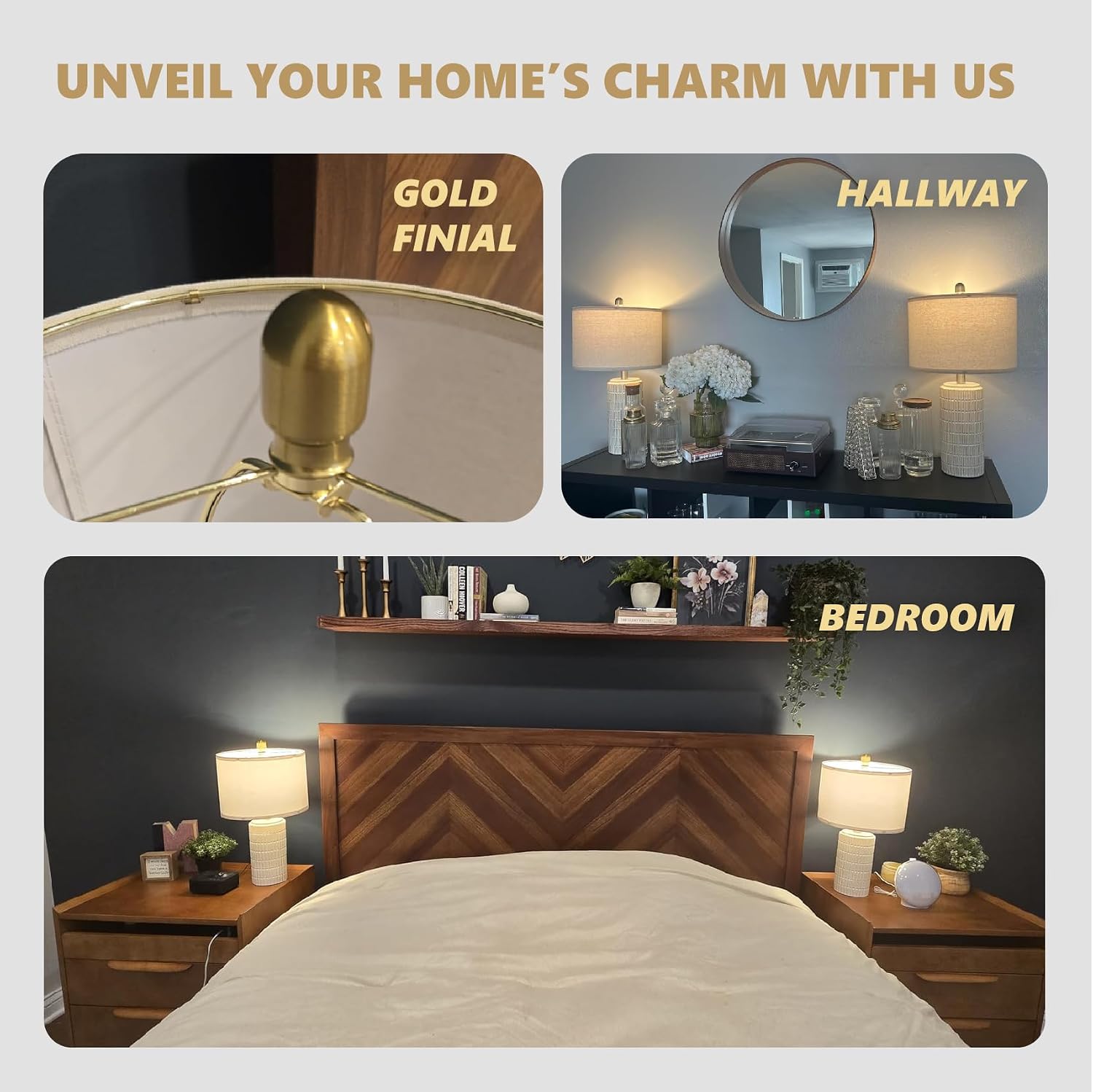 PoKat 20.75" Small Modern Ceramic Table Lamps Set of 2 for Bedroom, White - Image 3