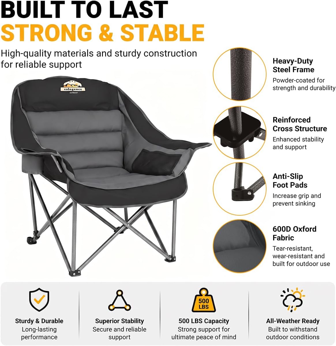 Colegence Oversized Camping Chair for Adults, Padded Lawn Chair 2 Pack - Image 6