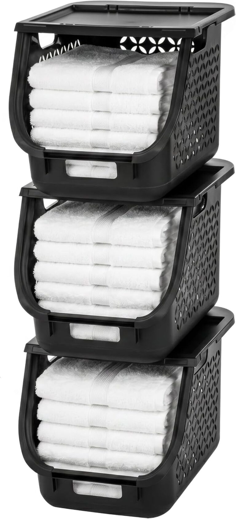 IRIS USA Laundry Basket Hamper, 40L - 3 Pack, Sorter Bin with Lids, Black