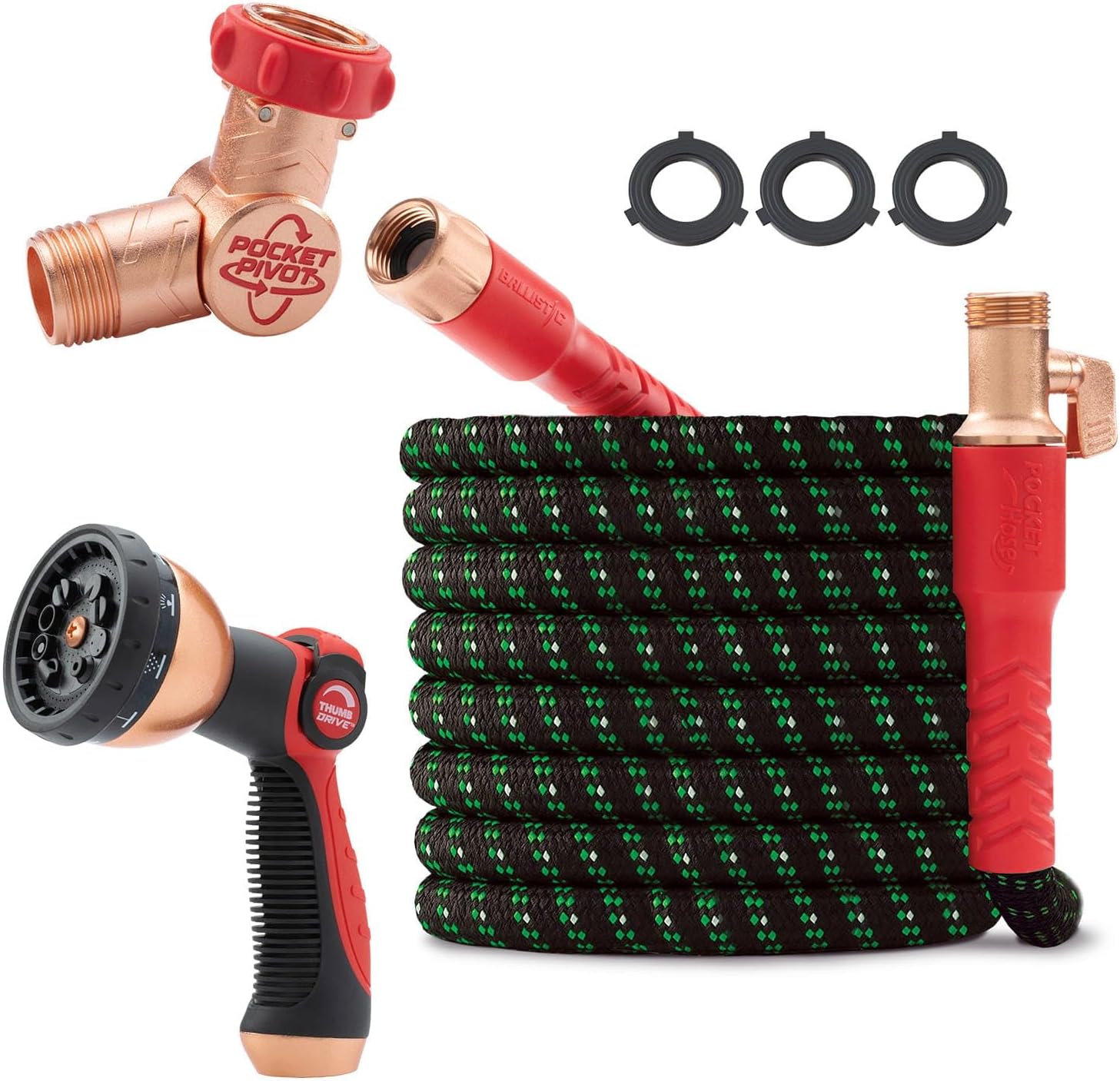 Pocket Hose Ballistic Double UV 75 FT Expandable Garden Hose, Pocket Pivot