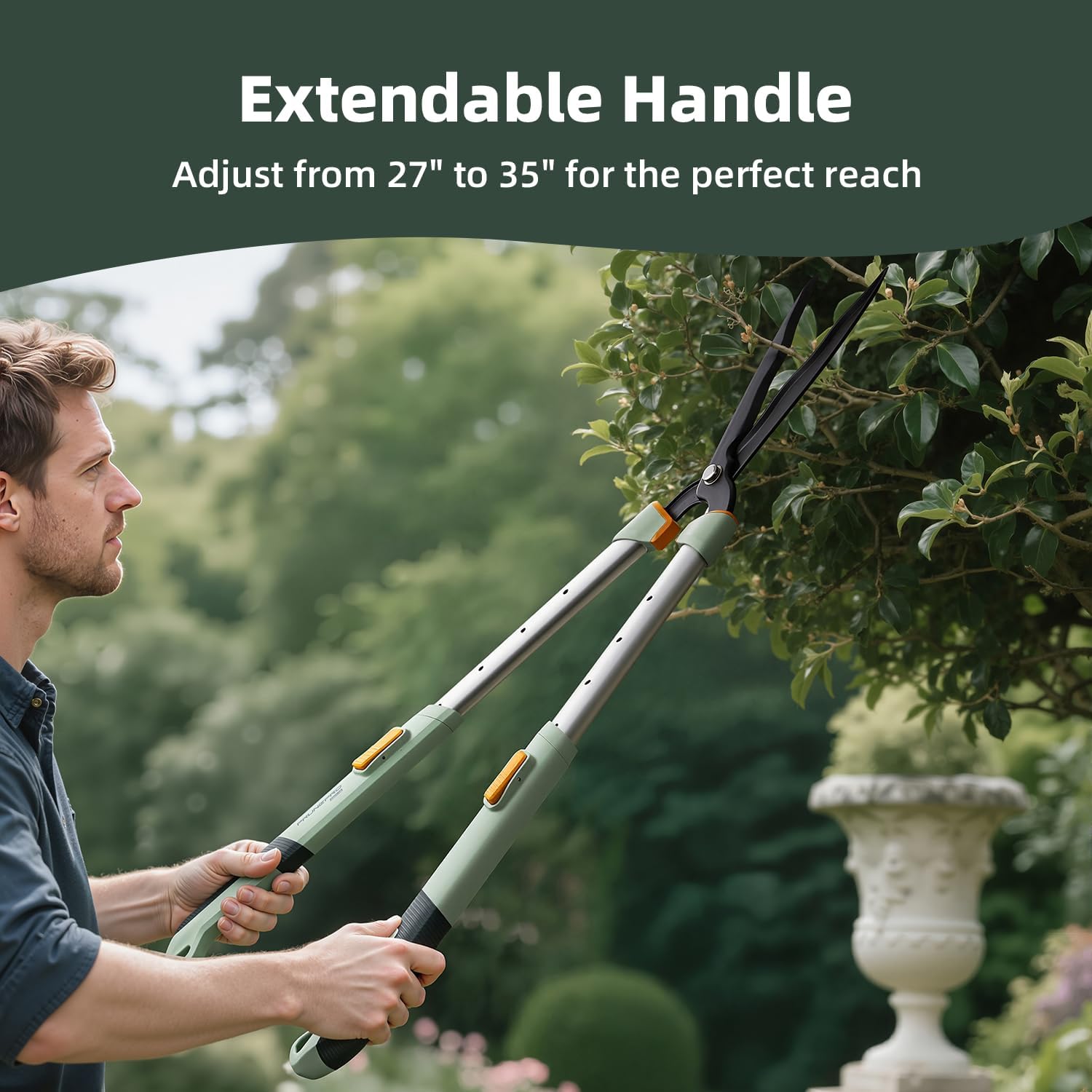 PrunePro® 4 Piece Garden Shears Set Stainless Steel Ultra Sharp Blade Arthritis Friendly Effortlessly Pruning Shears Loppers for Branches Bushes Stems Precision Cutting Extendable Hedge Shears - Image 6