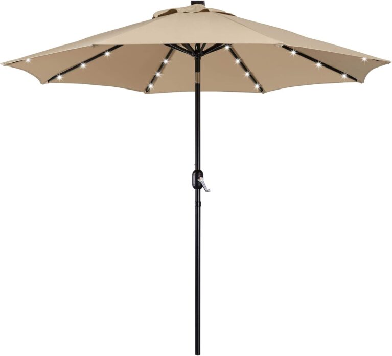 Yaheetech 9FT Solar Patio Umbrella w/Push Button Tilt & Crank, Tan