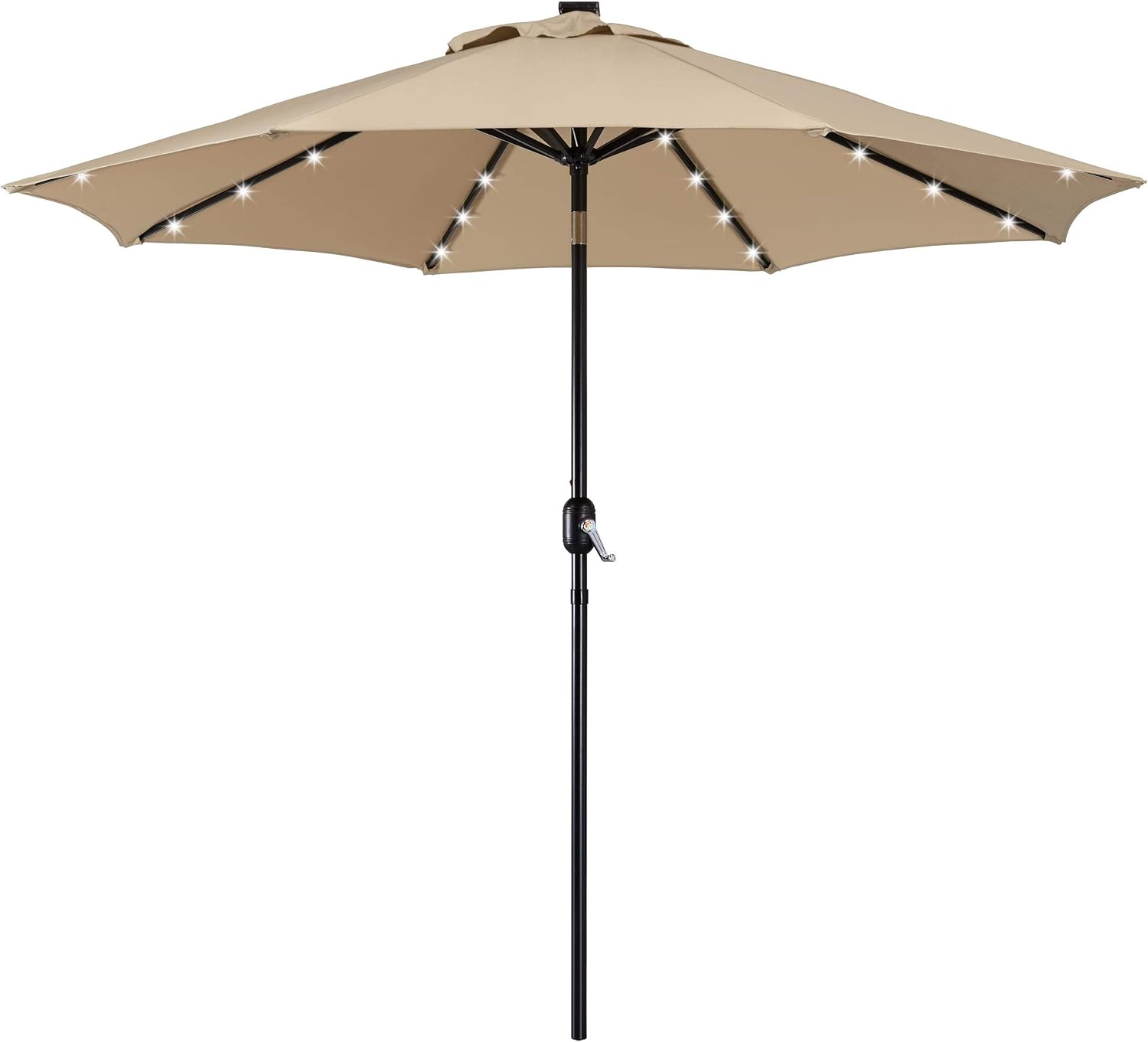 Yaheetech 9FT Solar Patio Umbrella w/Push Button Tilt & Crank, Tan