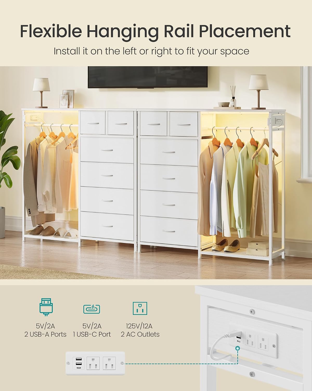 SONGMICS Dresser with Hanging Rod, Closet Organizer with 6 Fabric Drawers - Image 5