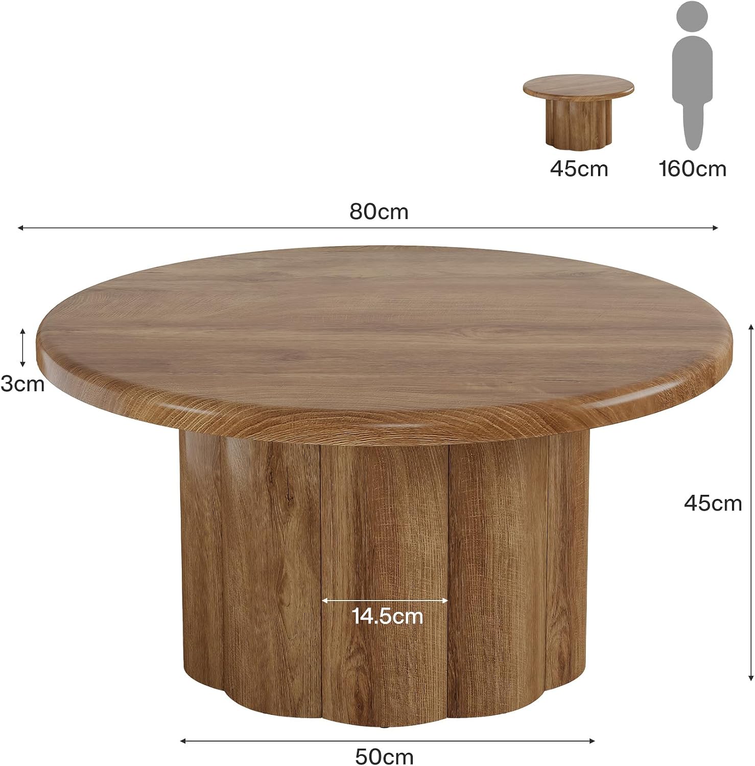 Tribesigns 31.5" Round Coffee Table for Living Room, Farmhouse Circle Center Cocktail Table with Fluted Drum Base, Wooden Living Room Furniture for Apartment, Small Space, Brown - Image 3