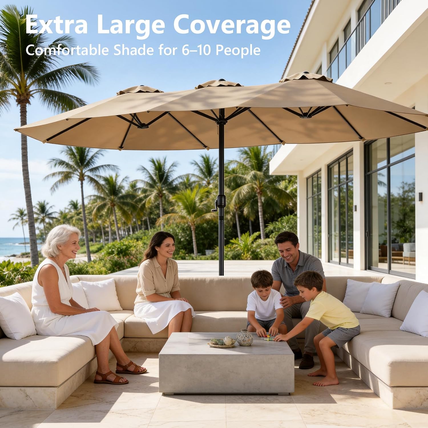 15FT Patio Umbrella, Double-Sided Outdoor Umbrella with base included, Large Standing Umbrella with Crank Handle & Ventilation, Rectangular patio umbrella for Pool, Backyard, Deck, Lawn & Beach - Image 4