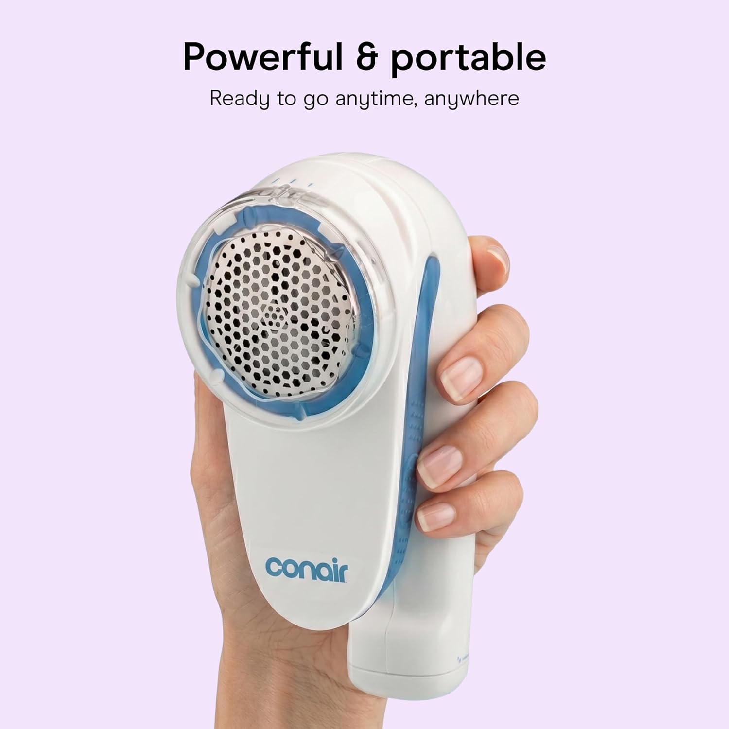 Conair Fabric Shaver and Lint Remover, Battery-Operated Portable Clothes Shaver with 3 Settings, Fuzz Remover for Sweaters, Clothing and Furniture, Large 2-Inch Shaving Head, White - Image 6