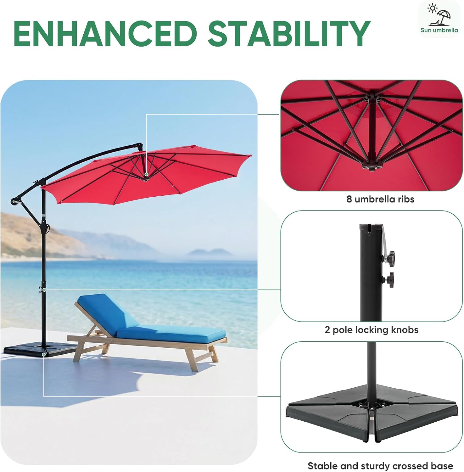 NEWBULIG 10FT Patio Umbrella, Cantilever Umbrella, UV Protection - Image 4