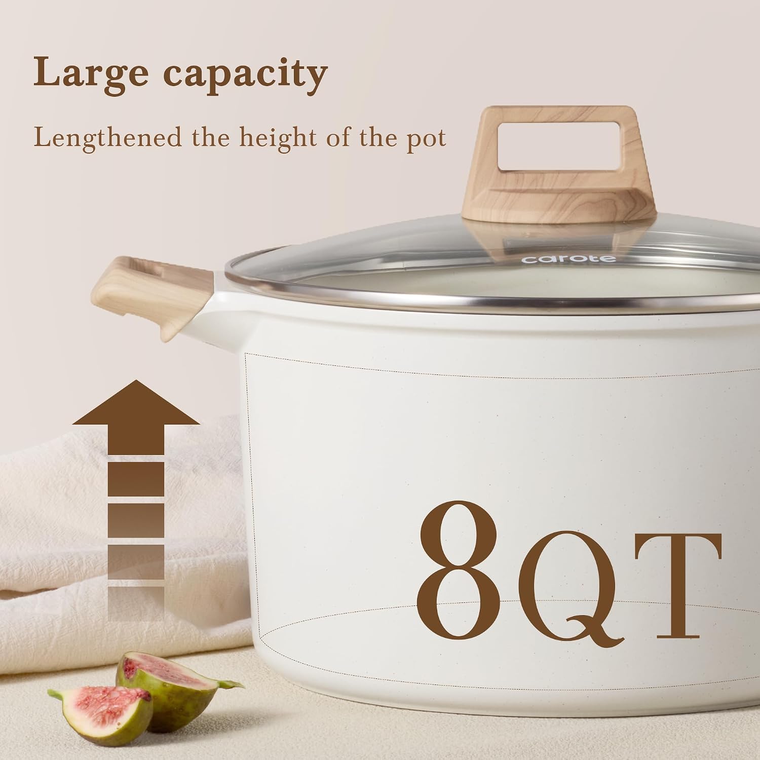 CAROTE Nonstick Stock Pot with Lid, 8 Quart White Granite - Image 3