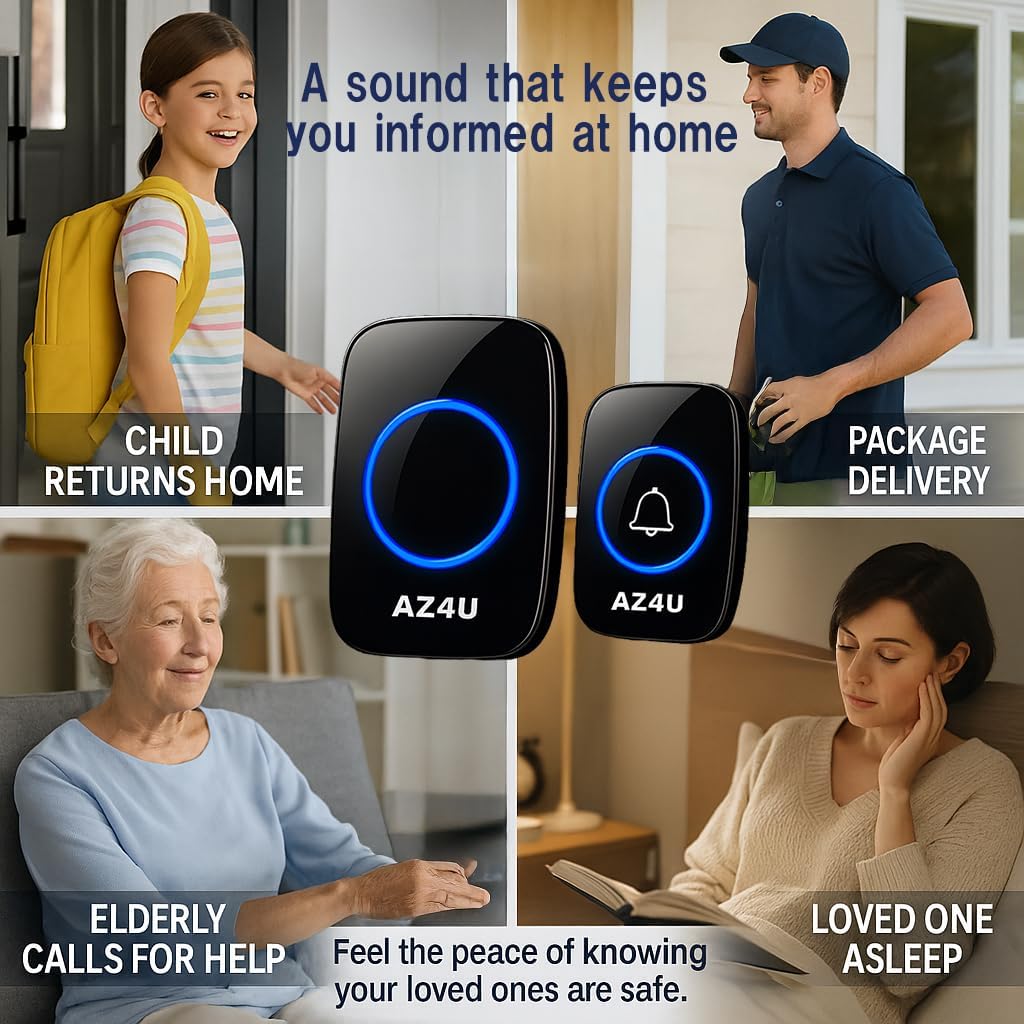 AZ4U Wireless Doorbell Kit 1 Button 1 Receiver FCC Certified 1000 ft Black - Image 4