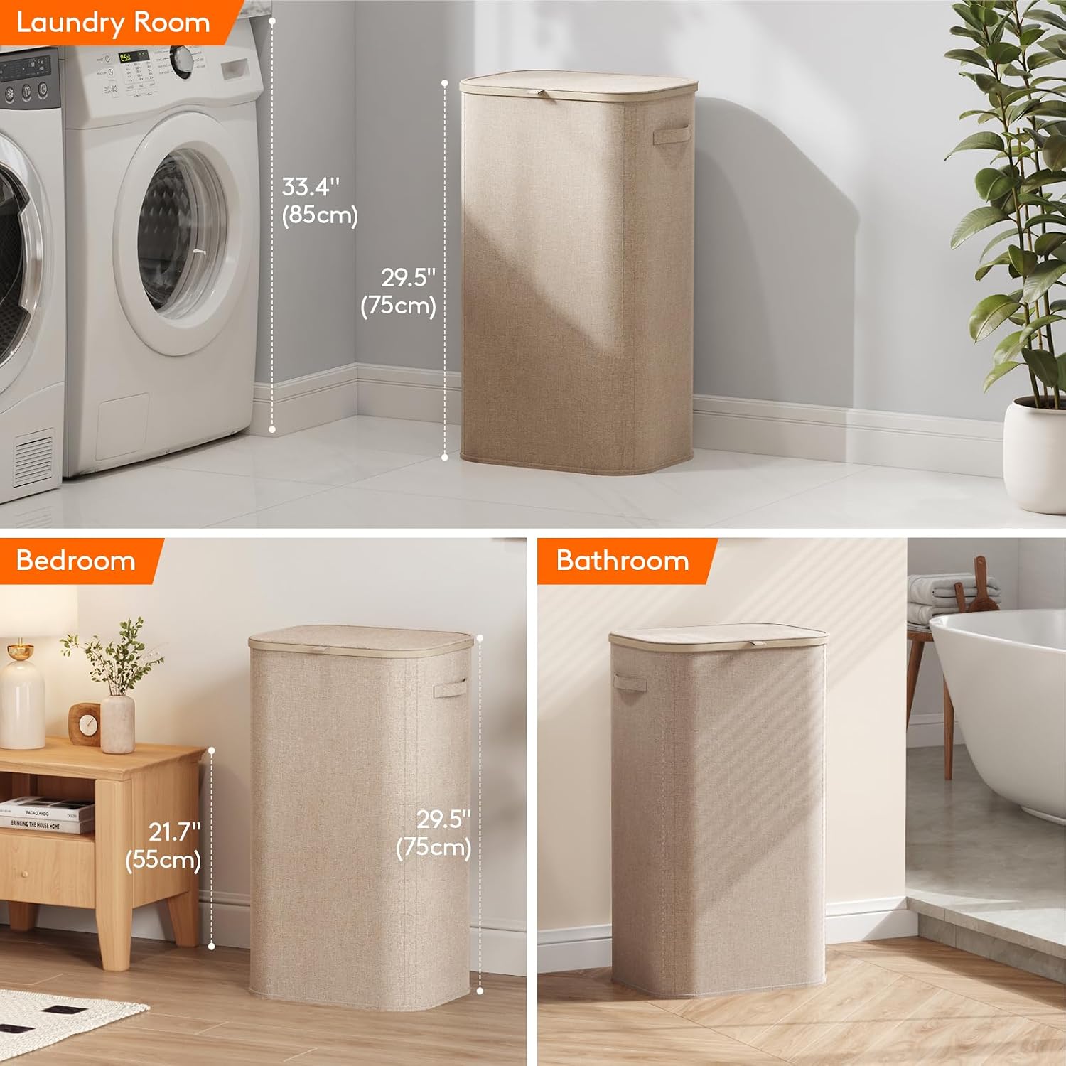 Lifewit 105L Large Laundry Basket with Lid, Laundry Hamper with Plastic Handles and Removable Bag, Foldable Tall Dirty Clothes Hampers for Laundry for Laundry Room, Bedroom, Bathroom, Dorm, Beige - Image 8