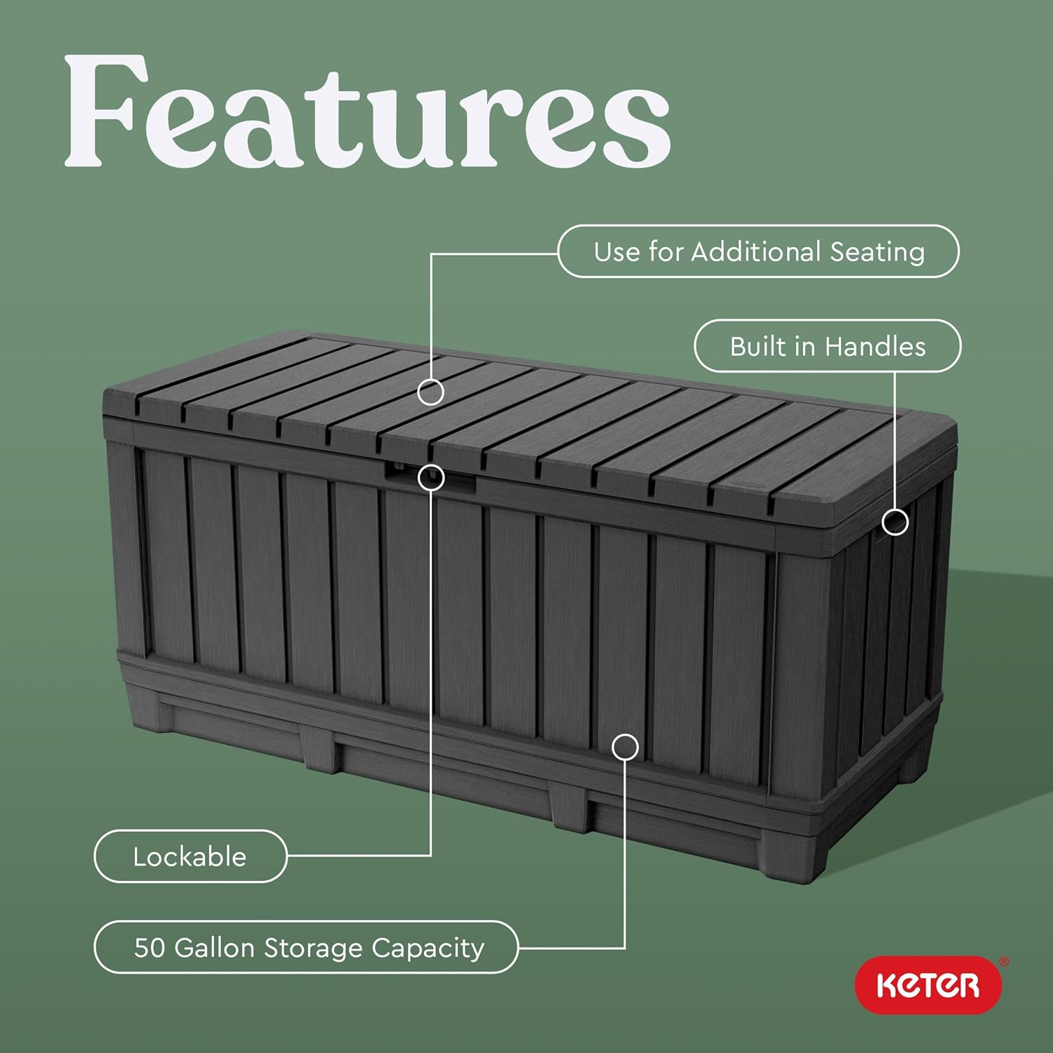 Keter Kentwood 92 Gal Outdoor Storage Box for Patio and Pool Accessories - Image 3