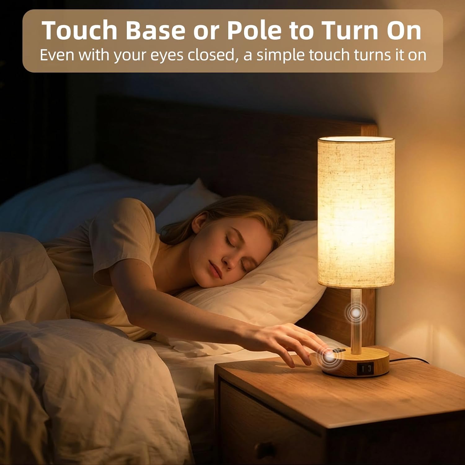 Table Lamp for Bedroom, High-Sensitivity Touch, AC Outlet, USB A+C - Image 4