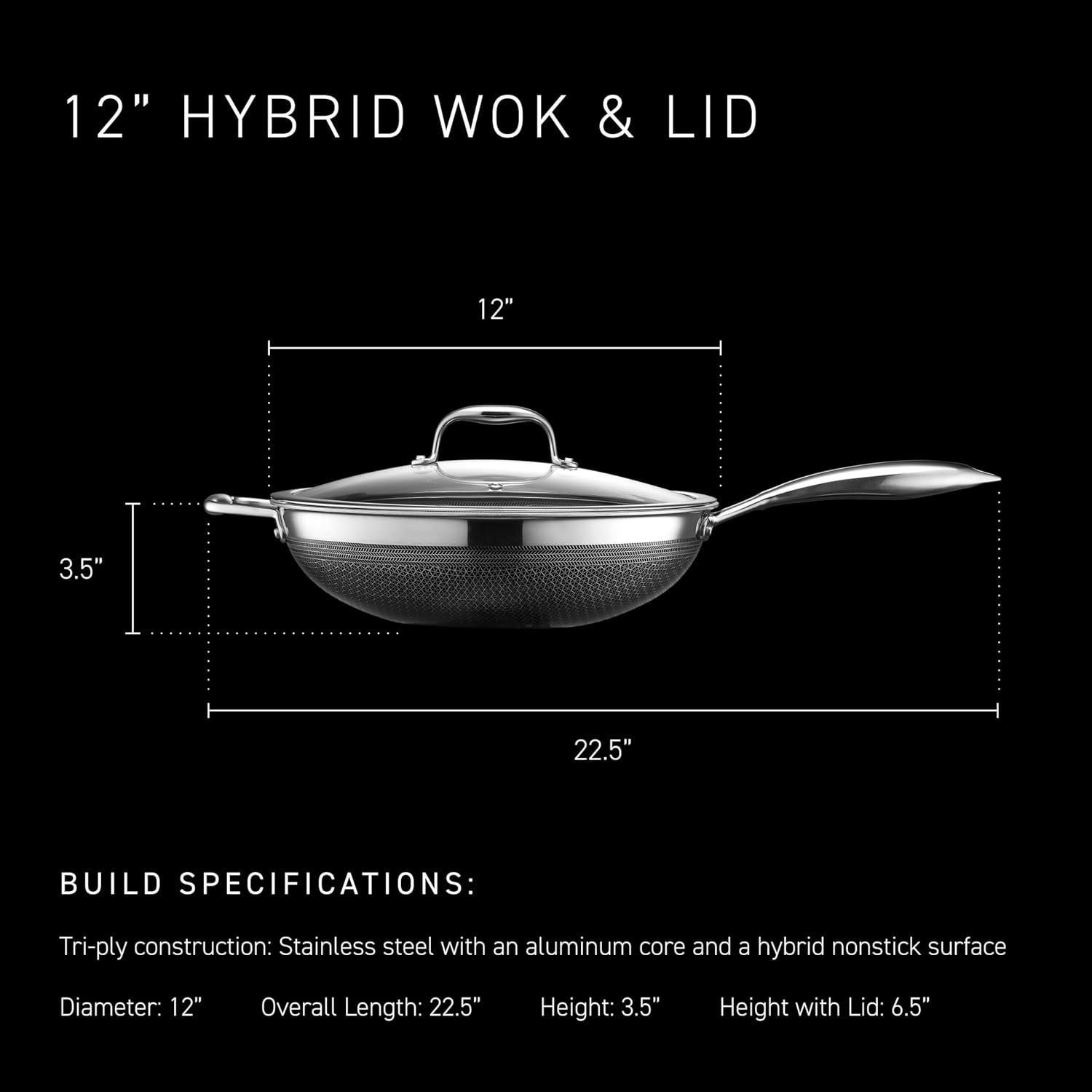 HexClad 12" Hybrid Nonstick Wok, Dishwasher and Oven Safe, Induction-Ready - Image 3