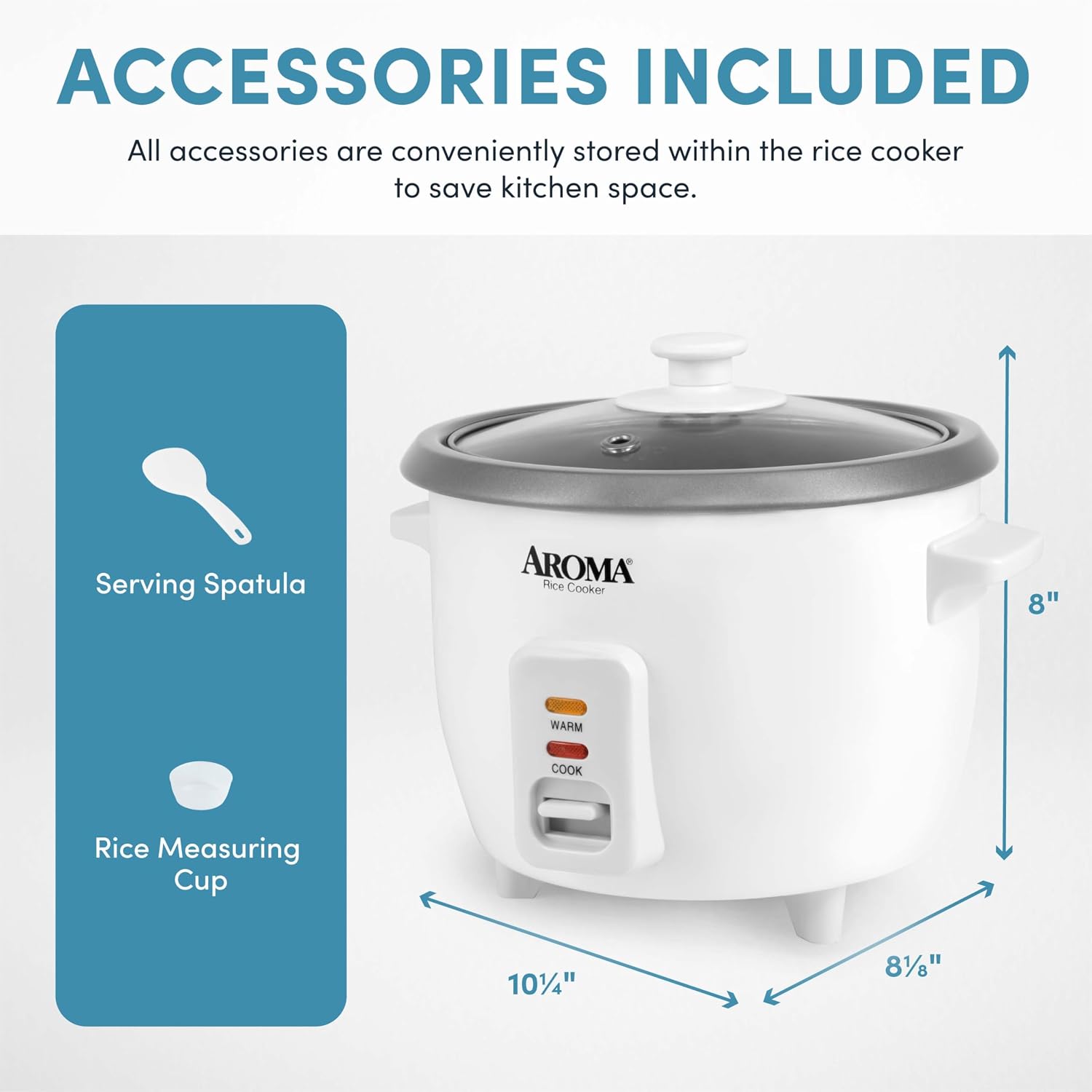 AROMA® Rice Cooker, 3-Cup (Uncooked) / 6-Cup (Cooked), Small Rice Cooker, Oatmeal Cooker, Soup Maker, Auto Keep Warm, 1.5 Qt, White, ARC-363NG - Image 4