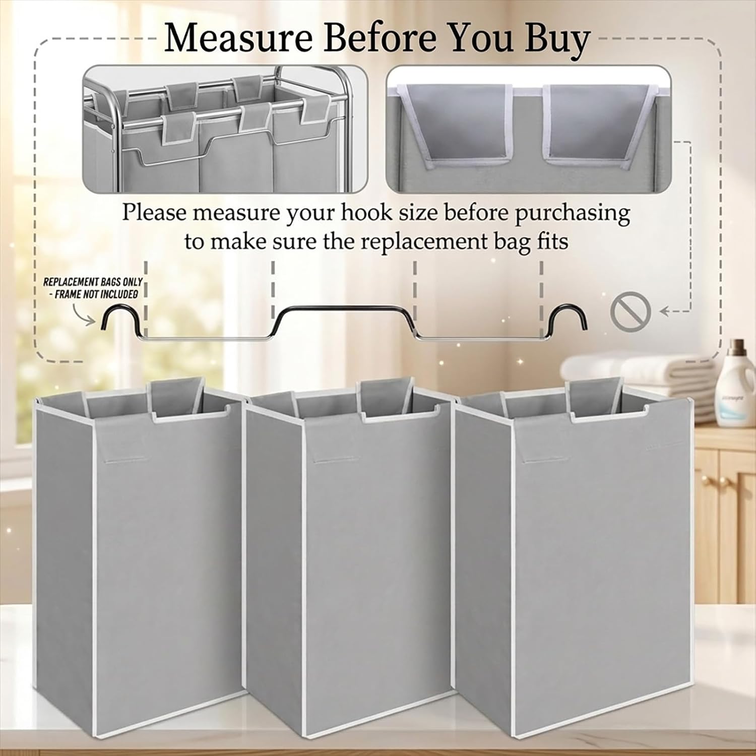 4-Pack Laundry Sorter Replacement Bags, Large Capacity Laundry Storage Organizer Bag, Waterproof Oxford Fabric, Gray, 14.8x8.7x21.7 Inch - Image 6
