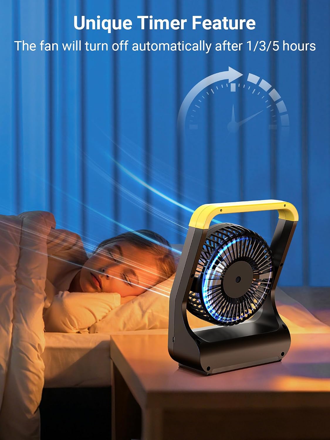 Gazeled Battery Powered Fan, Long Lasting Battery Operated Fans for Camping, Portable D-Cell Desk Fan with Timer, 3 Speeds, Whisper Quiet, 180° Rotation, for Office, Bedroom, Outdoor, 5'', Model: F15 - Image 6