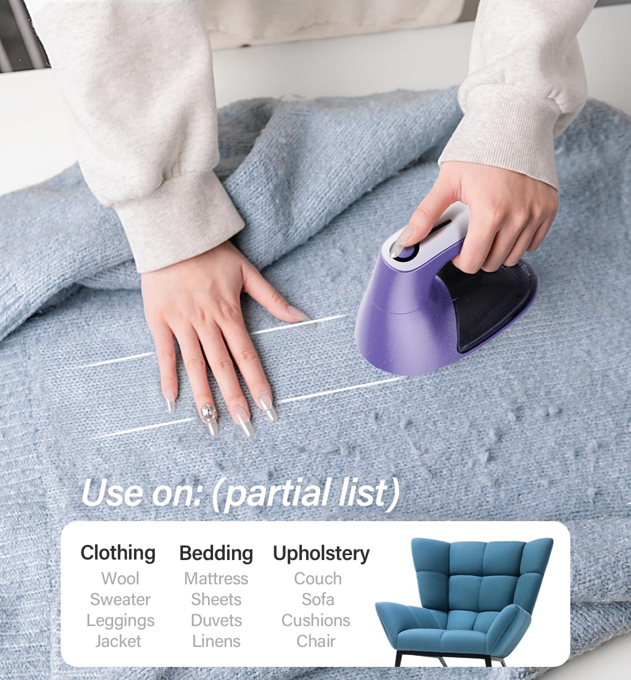 Bymore Fabric Shaver, Lint Shaver, Sweater Shaver for Clothes, Purple - Image 5