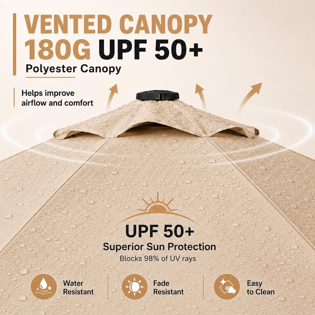 Yaheetech 9FT Solar Patio Umbrella w/Push Button Tilt & Crank, Tan - Image 7